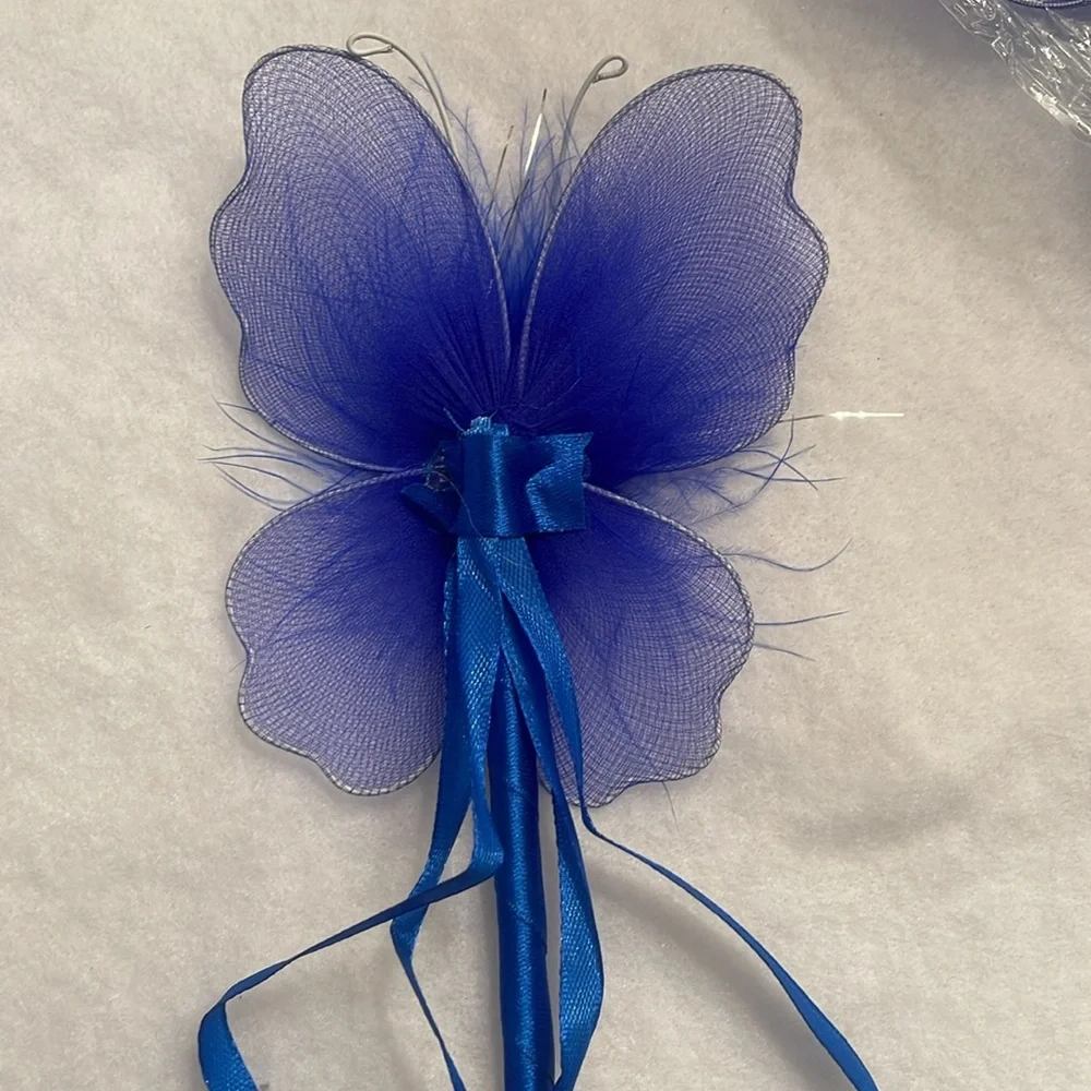 Blue butterfly Fairy Wand Party Favors with Maribou and ribbons set of 20